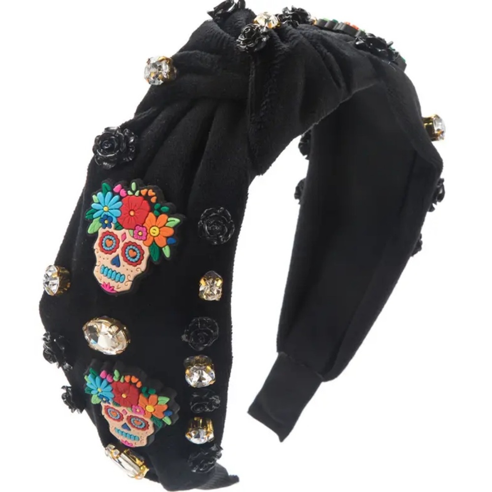 Black Sugar Skull Rhinestone Embellished Headband